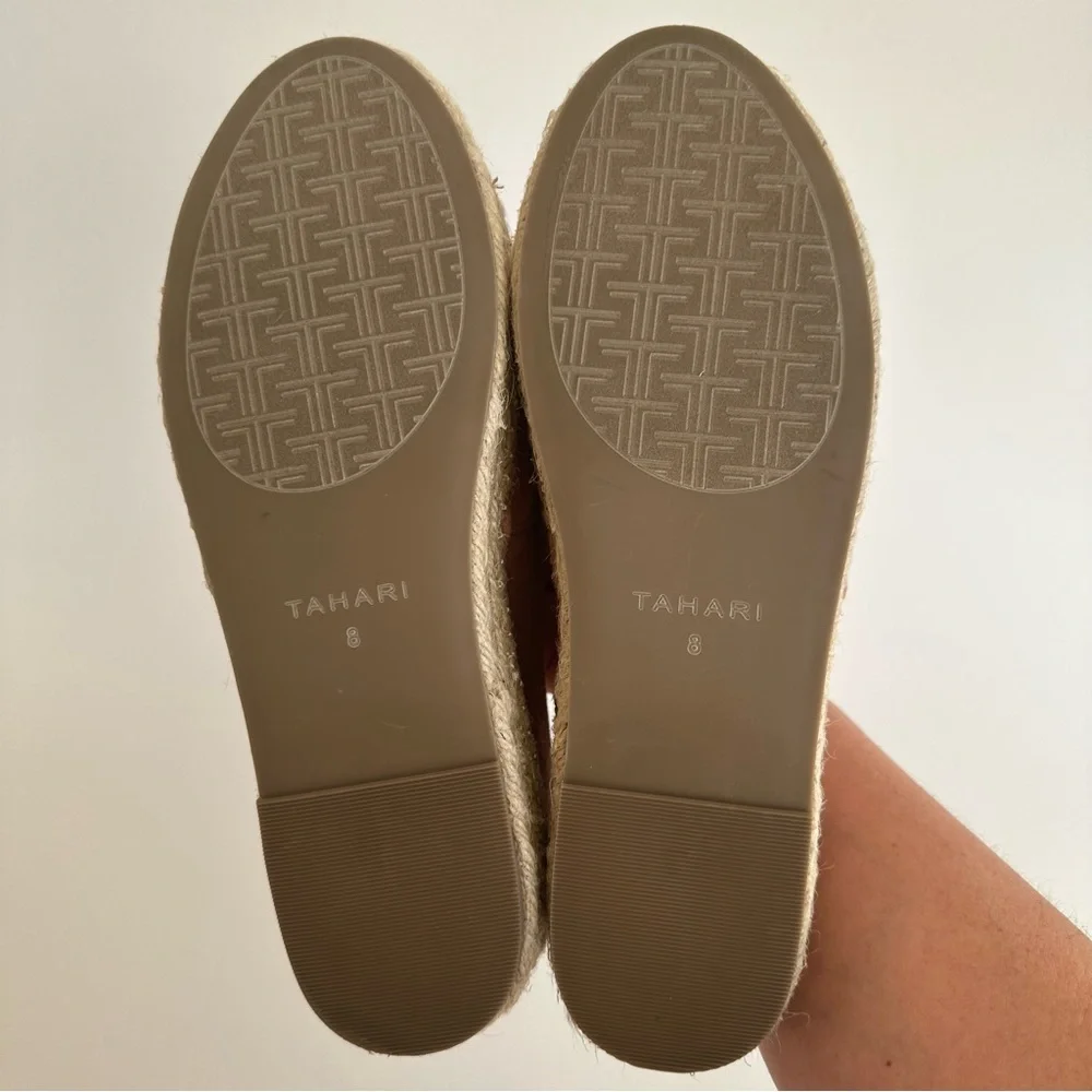 NEW Tahari Brooklyn Pink Faux Suede Cuban Gold Chain Platform Espadrilles Size 8